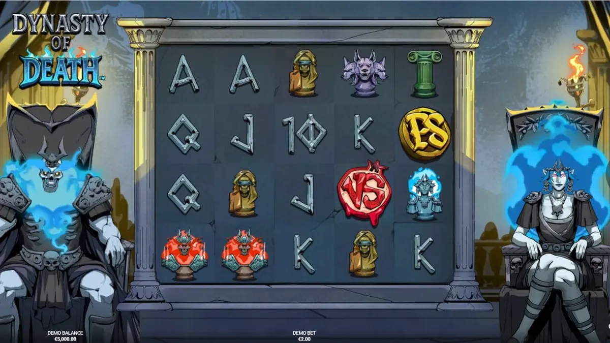 Interface do jogo Dynasty of Death com tema de submundo e xadrez