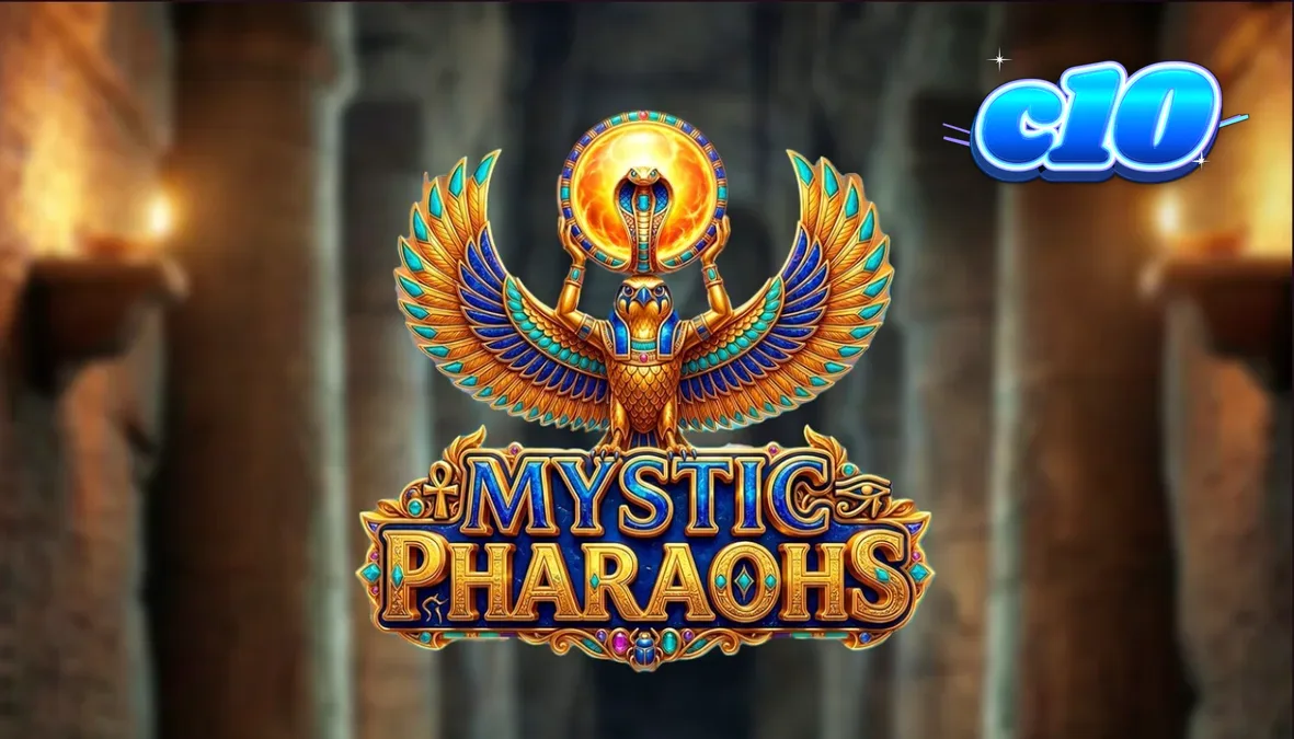 Interface do jogo de slot Mystic Pharaoh com elementos egípcios e hieróglifos